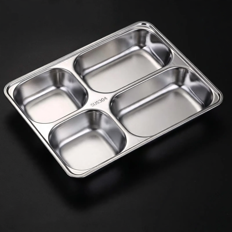 Stainless steel tray with compartments, square