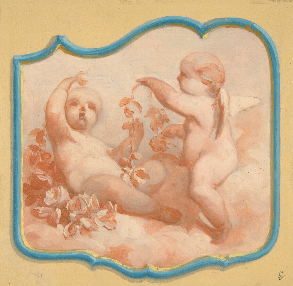Two putti seated on clouds 19th Century
