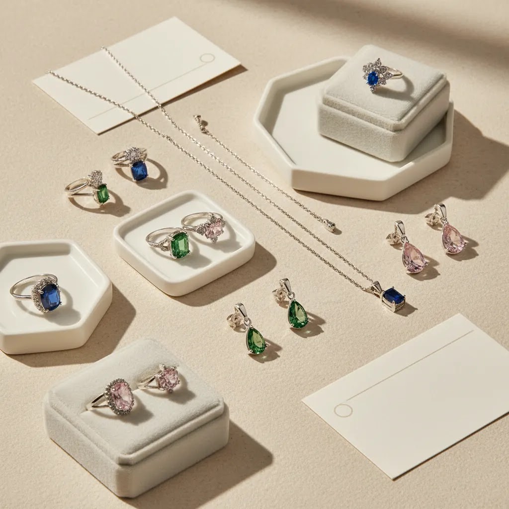 Silver gemstone jewelry collection styled for wholesale assortment planning and private label jewelry development