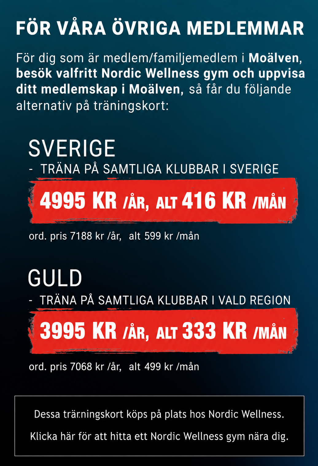 Nordic Wellness erbjudande för övriga medlemmar