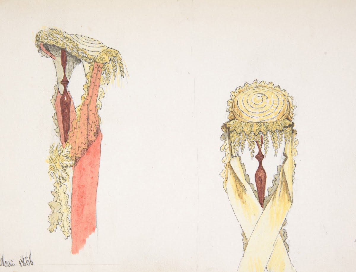 Two Views Side and Front of a Hat on a Stand 1866