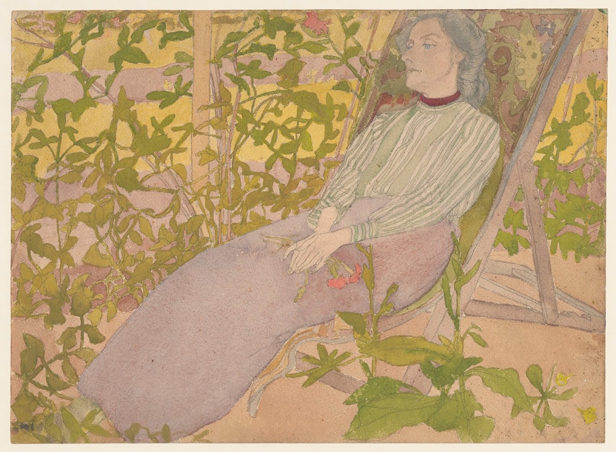 Woman resting on a deck chair 1910