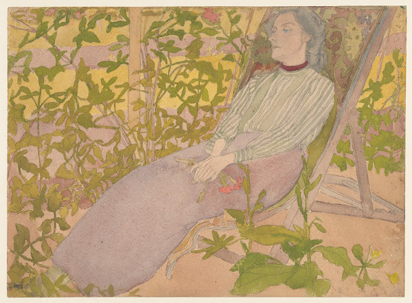 Woman resting on a deck chair 1910