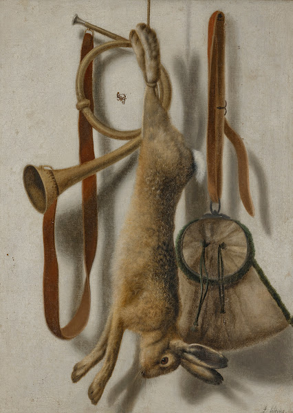 Trompe lœil of a hare hunting horn and hunting satchel 1664