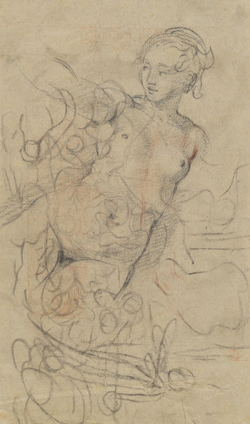 A Reclining Nude with Her Right Arm Raised over a Swift Composition Study verso
