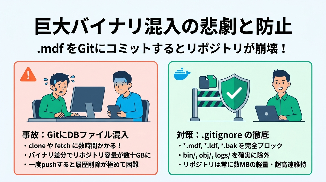 巨大バイナリ混入の悲劇と防止