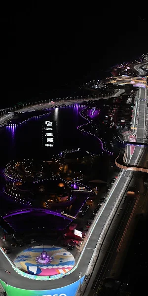 Jeddah Corniche Circuit at Night 8K Wallpaper Background
