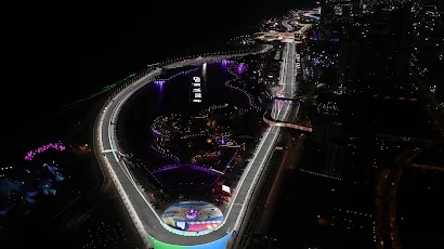 Jeddah Corniche Circuit at Night 8K Desktop & Mobile Wallpaper Background