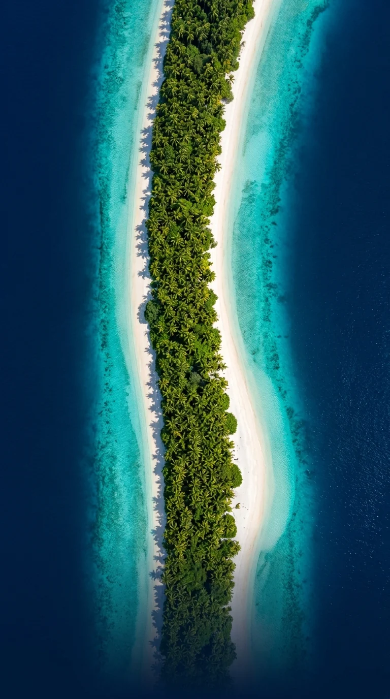 Aerial Tropical Island Sandy Beach Deep Blue Ocean - Free 4K mobile Wallpaper