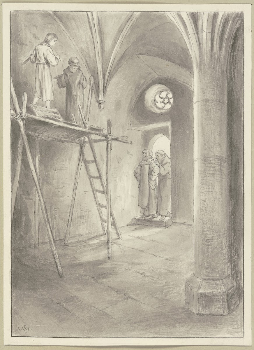 Abt Albrecht überrascht Diether beim Malen ca 1884