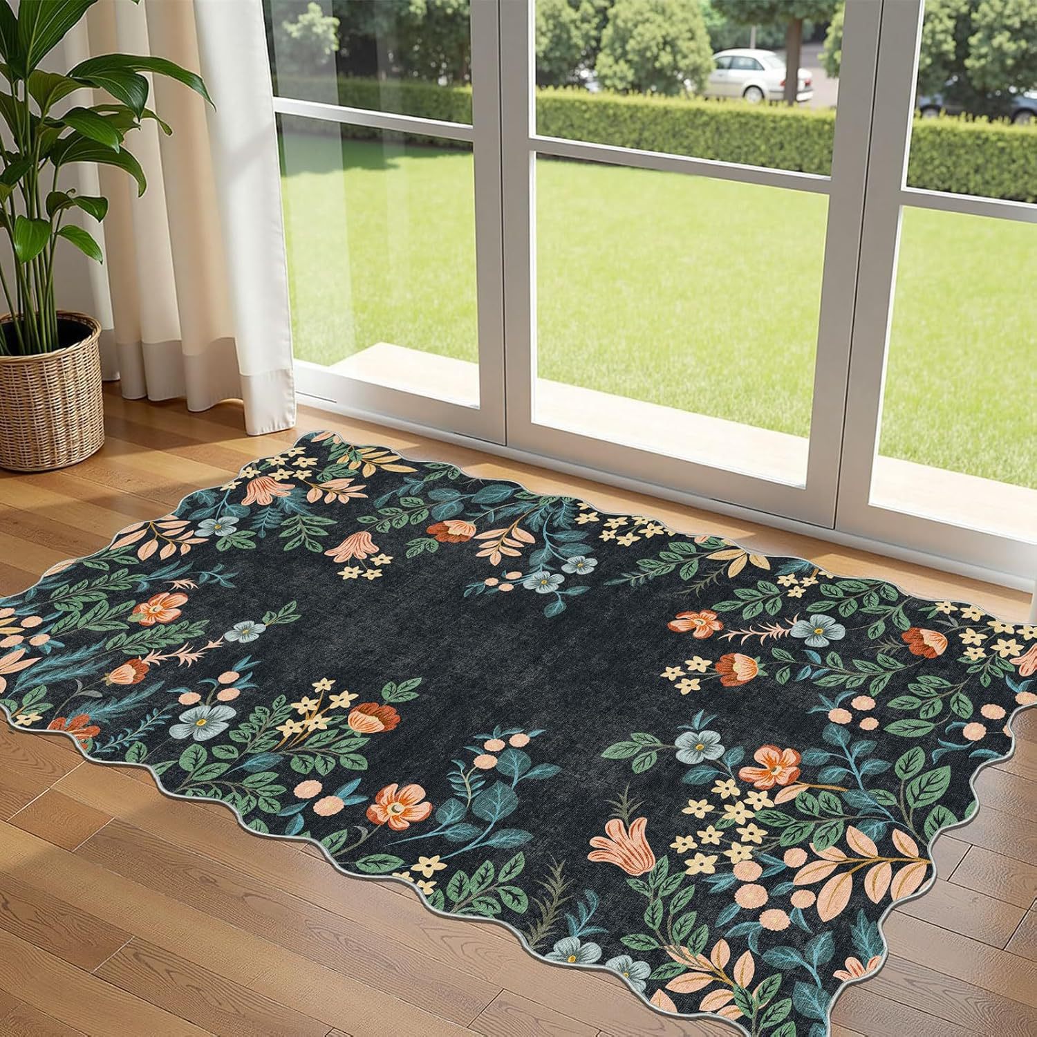 Entrance mat with floral pattern, washable