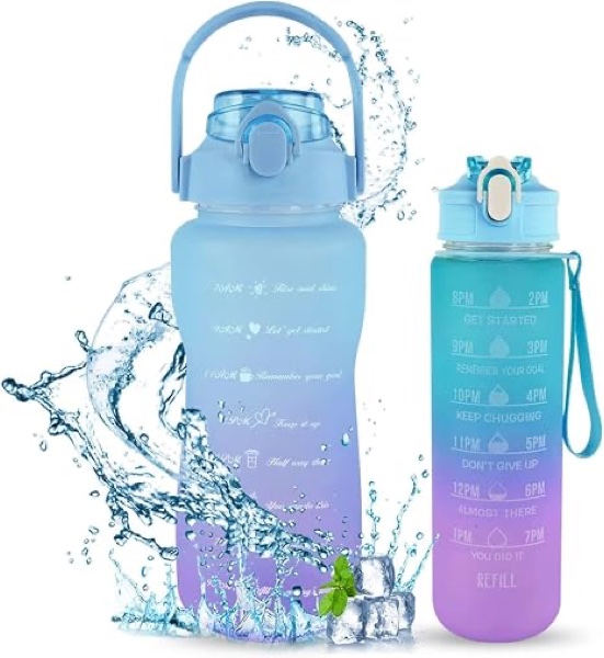 QuiFit Botella de Agua Motivacional de 2 Litros con Marcador de Tiempo
