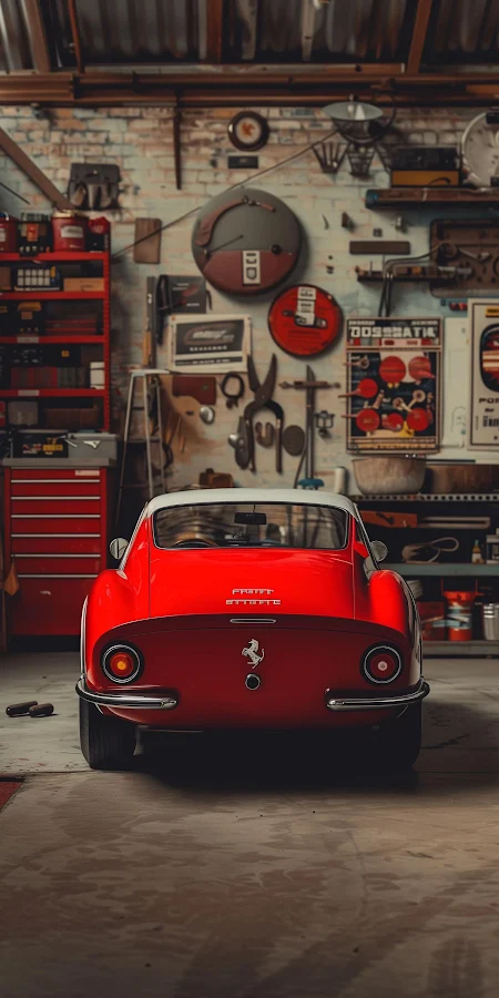 Ferrari, Classic Car, Garage, Auto Repair 4K iPhone Phone Wallpaper