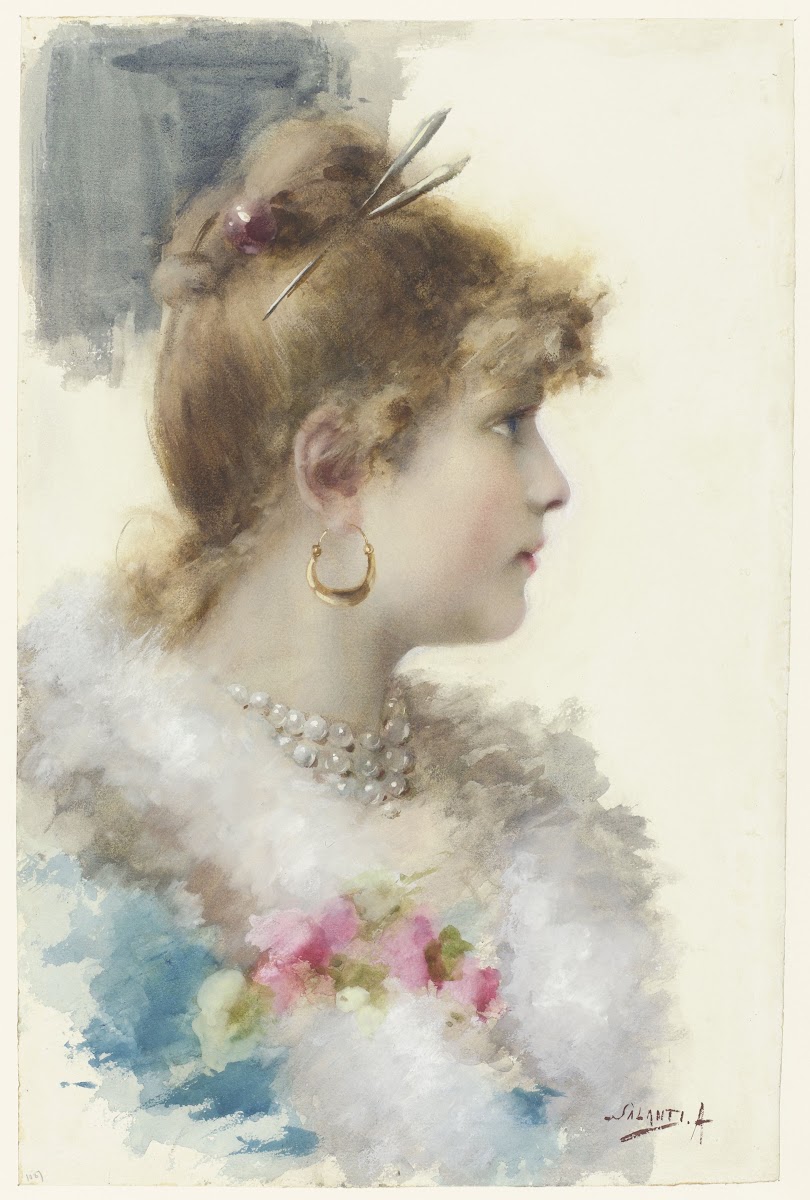Buste van een jonge vrouw in profiel naar rechts 1800   1892