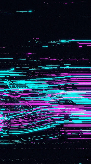 Abstract Glitch Art Horizon with Digital Static and Neon Slits - Free mobile Wallpaper