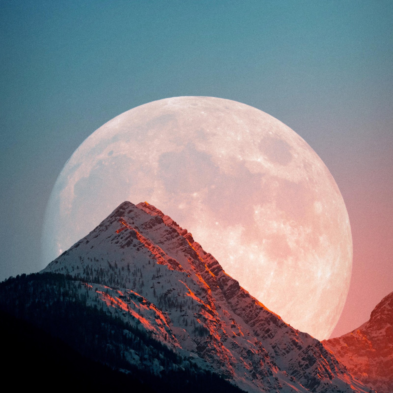 Download Pink Moon Over Mountain Peak 4K iPhone