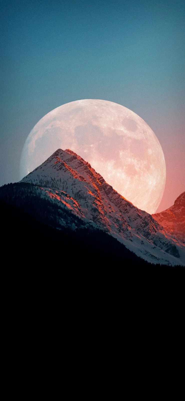 Pink Moon Over Mountain Peak - Dramatic Landscape Photography 4K iPhone Wallpaper (2774x6009)