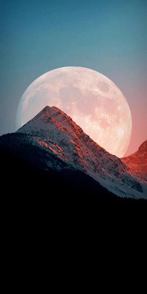 Pink Moon Over Mountain Peak 4K iPhone Wallpaper Background