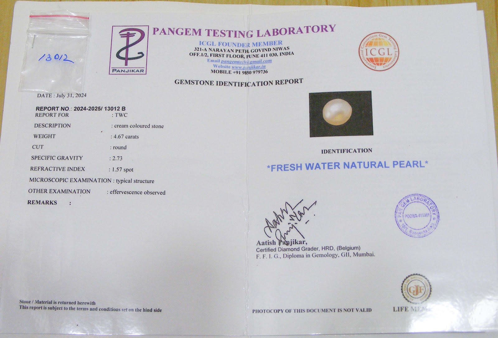 Fresh water Natural Pearl 4.67