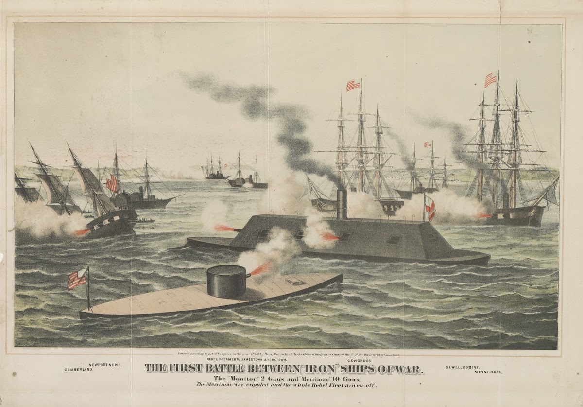 The First Battle Between Iron Ships Of War 1862