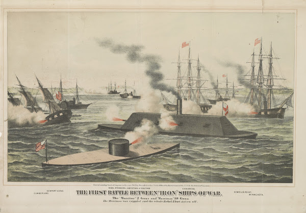 The First Battle Between Iron Ships Of War 1862