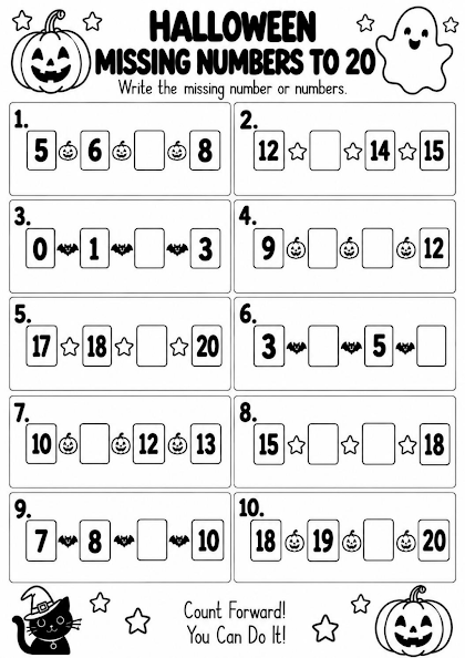 Halloween Missing Numbers to 20
