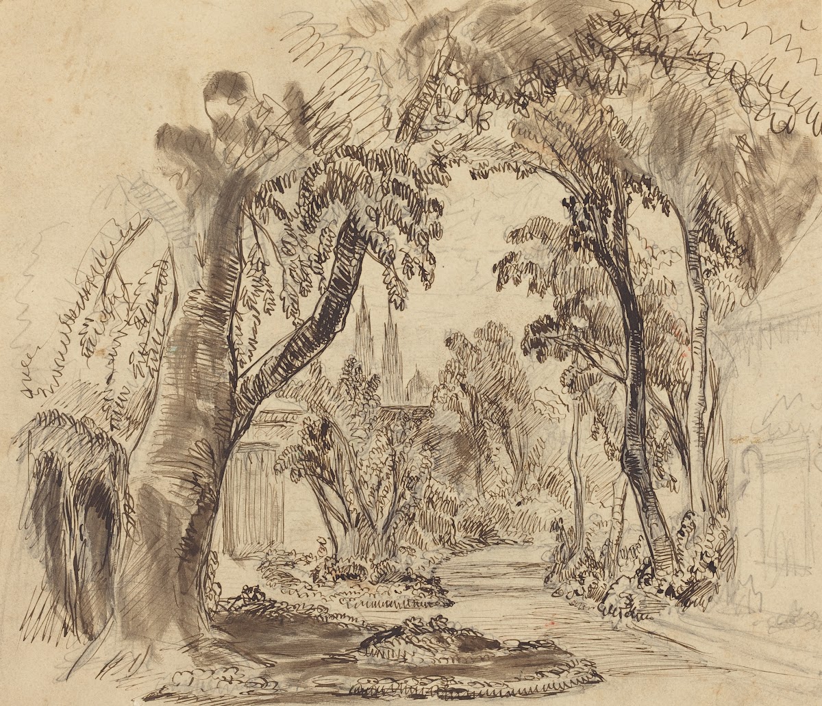 A Tree lined Garden Path Preliminary Sketch for Sleeping Beauty and the Beast 19