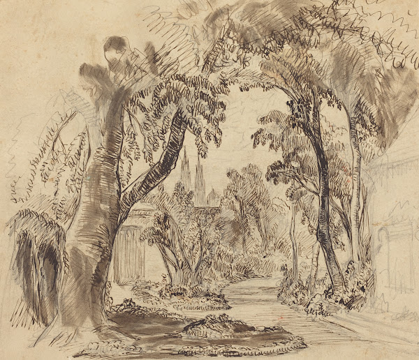 A Tree lined Garden Path Preliminary Sketch for Sleeping Beauty and the Beast 19