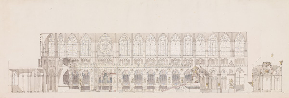 Cross Section of the Nave of Reims Cathedral decorated for the Coronation of Kin