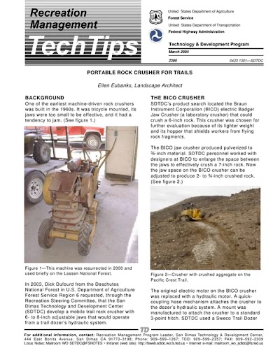 usda forest service 04231301 portable rock crusher for trails
