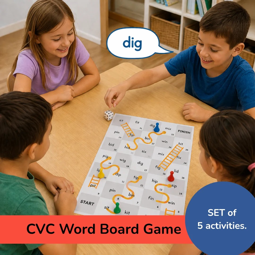 CVC Word Board Game Activity Set Bundle for Early Learners