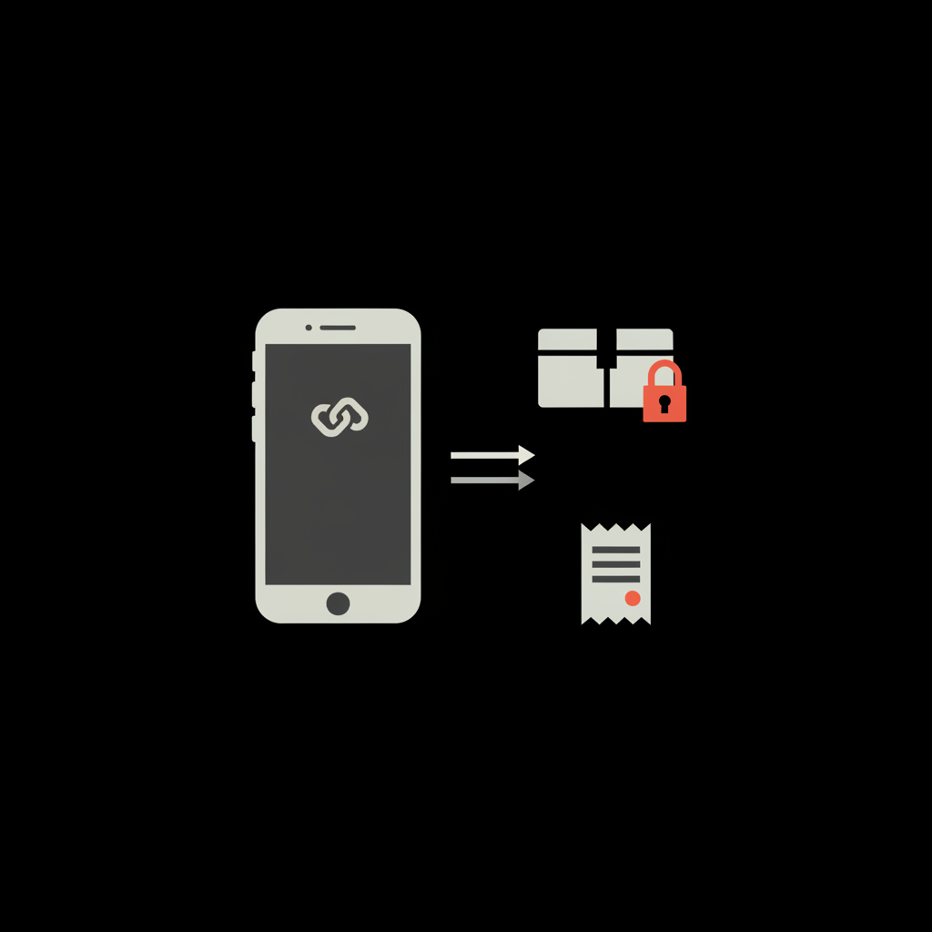 Minimal 2D vector infographic of a secure escrow box, interlocking agreement icon, and smartphone showing transaction flow, illustrating the cost of a 100k TikTok account.