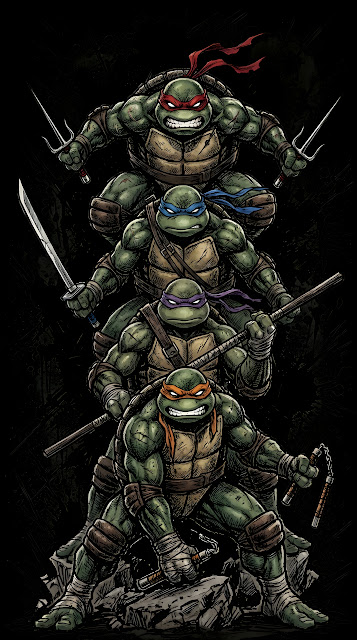 Graphic Illustration of Four Mutant Ninja Turtle Warriors Stacked Vertically - Free mobile Wallpaper