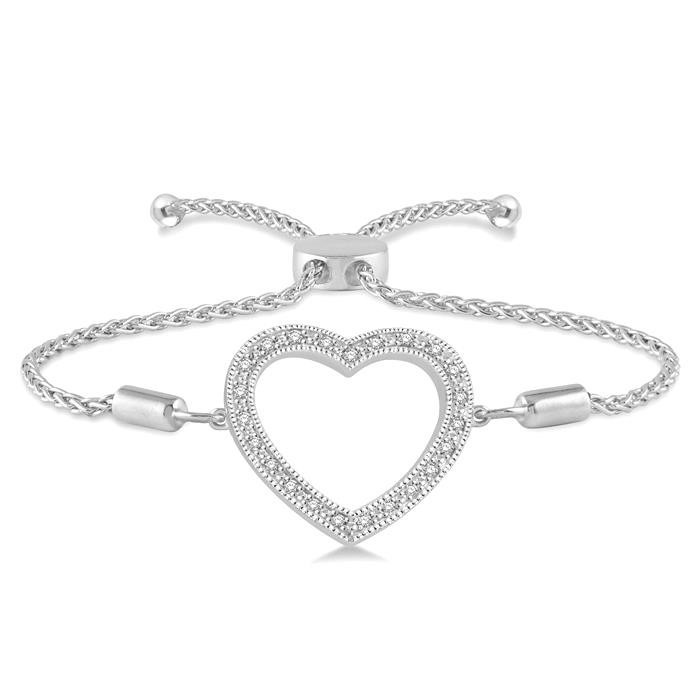 Silver Heart Shape Diamond Lariat Bracelet