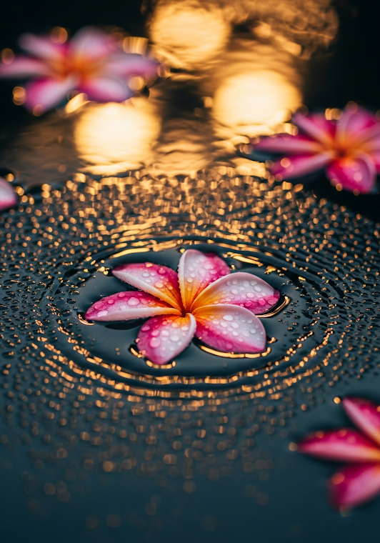 Pink Plumeria Floating Water Bokeh