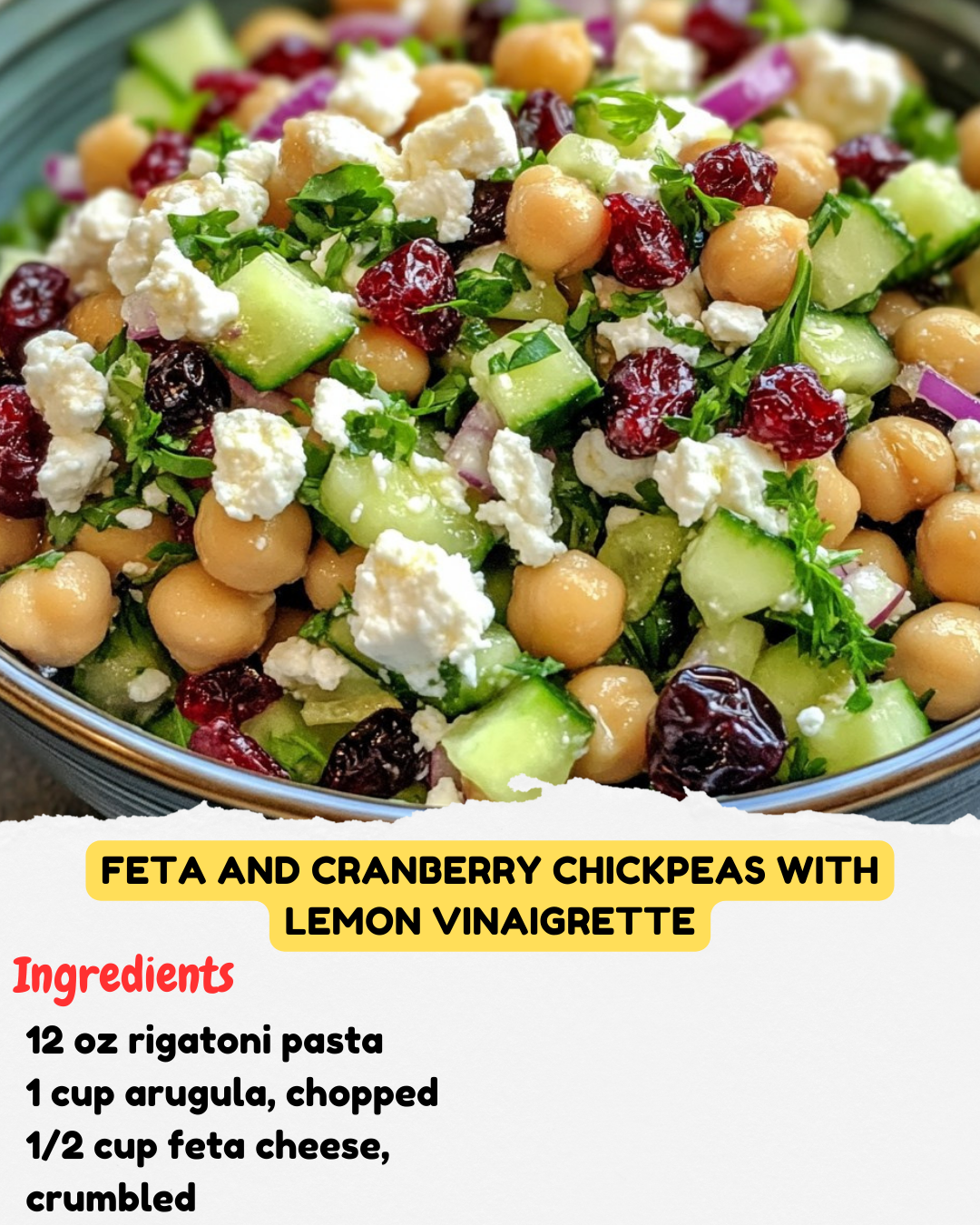 Feta and Cranberry Chickpeas with Lemon Vinaigrette