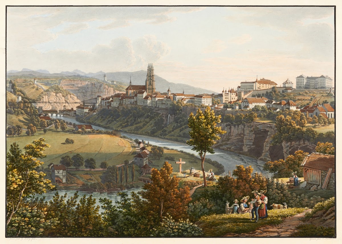 Vue de la ville de Fribourg prise de la promenade du Palatinat 1915 1945