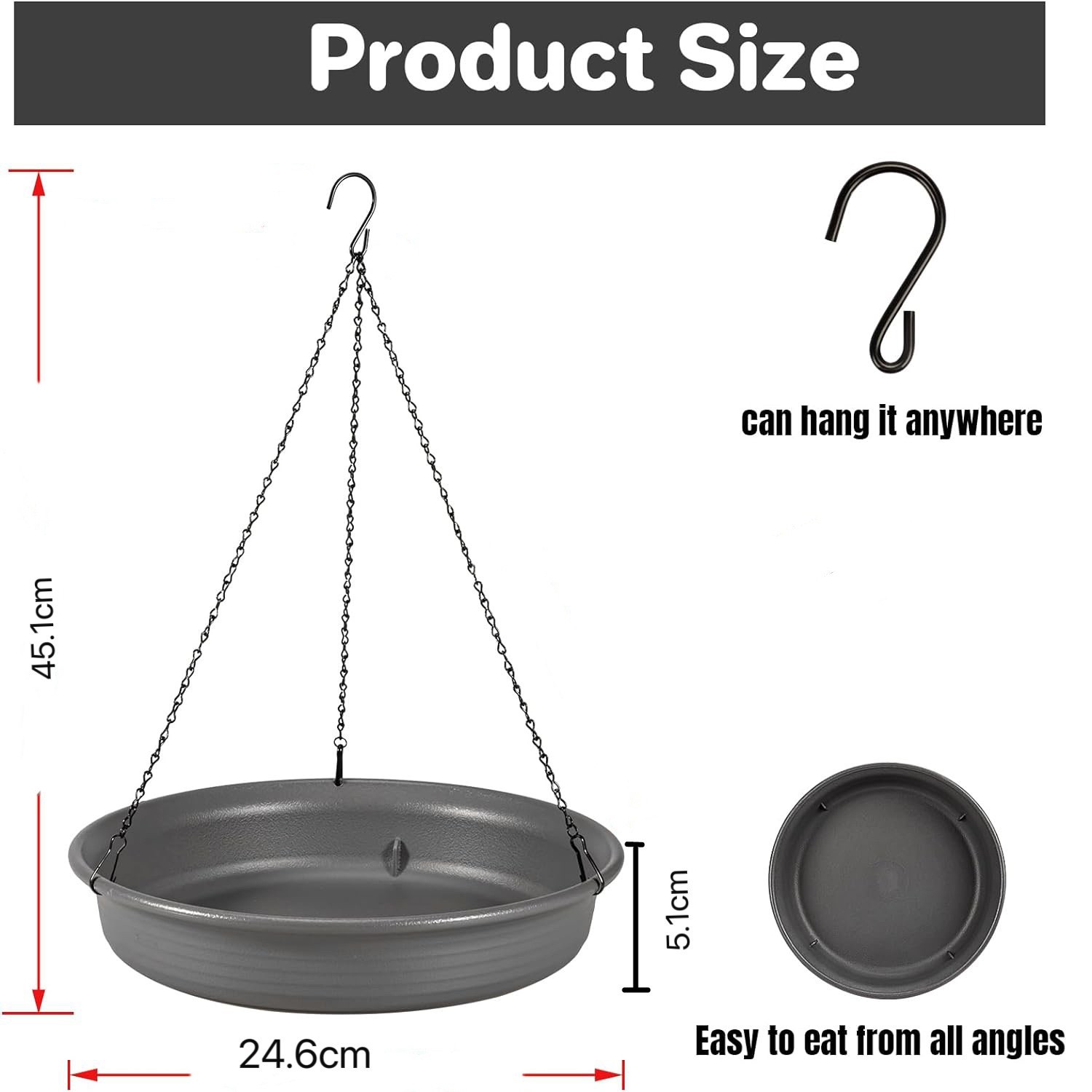 Hanging feeder and bird bath made of plastic
