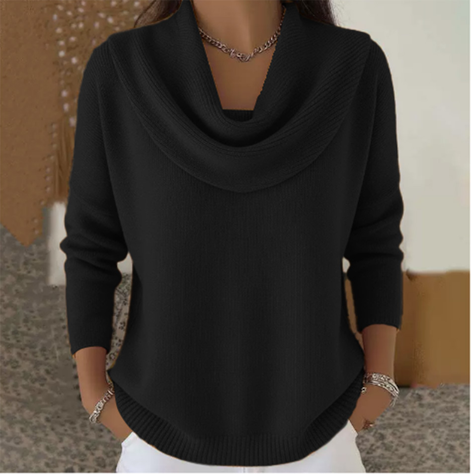Loose sweater with wide collar, solid color