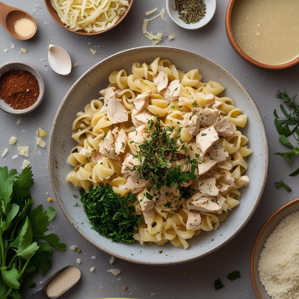 Ingredients for Creamy Garlic Parmesan Chicken Pasta – Easy Homemade Comfort Food