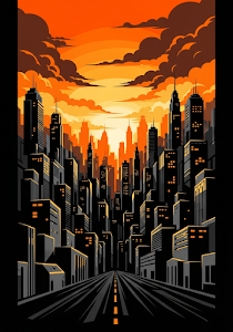 Urban Skyline Orange Sunset Noir