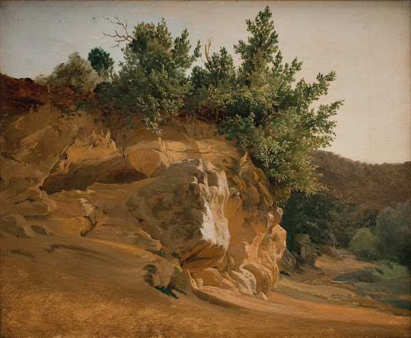 Italian Mountain Landscape with Overgrown Rock probably near Olevano 1832  1835
