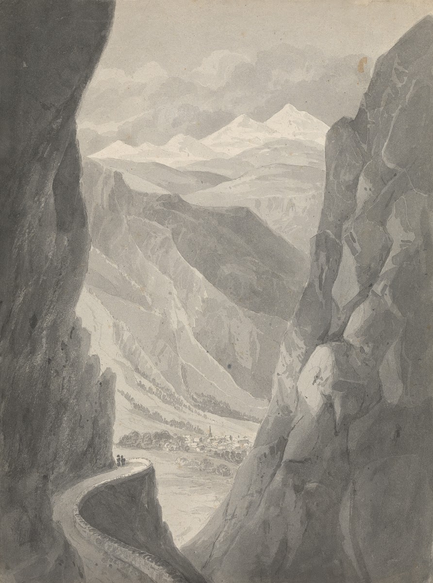 Pass of the Gemmi  Descending to Leukas Bad Switzerland ca 1817