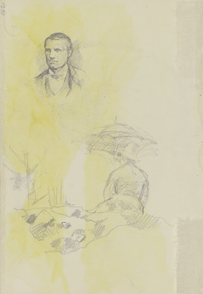 Männerporträt und Maler mit Sonnenschirm 1878