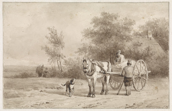Paard en wagen op een weg 1836
