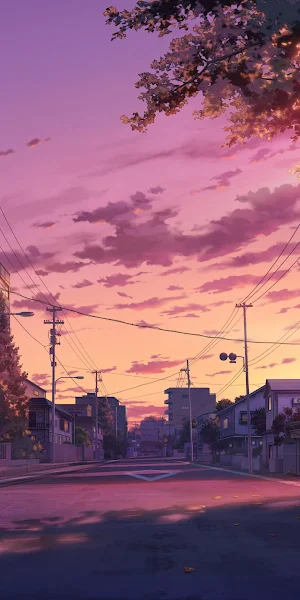 Anime Scenery, Street, Sunset, Evening 4K Wallpaper Background