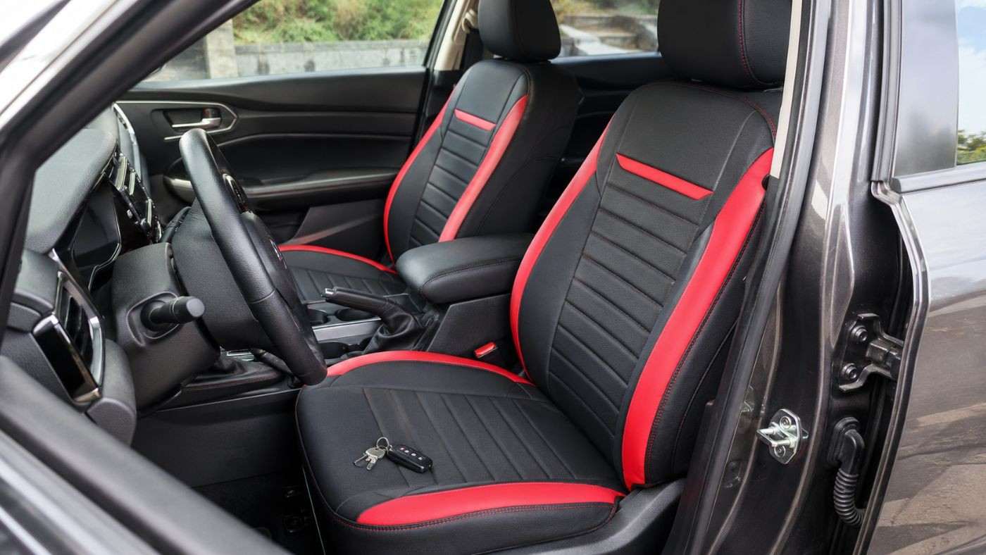 Eco-leather seat cover cut for the contoured bucket seat of a 2027 GMC Sierra 1500 AT4