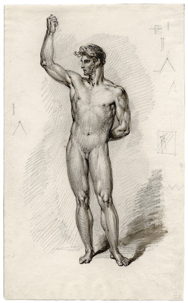 Staand mannelijk naakt met geheven arm