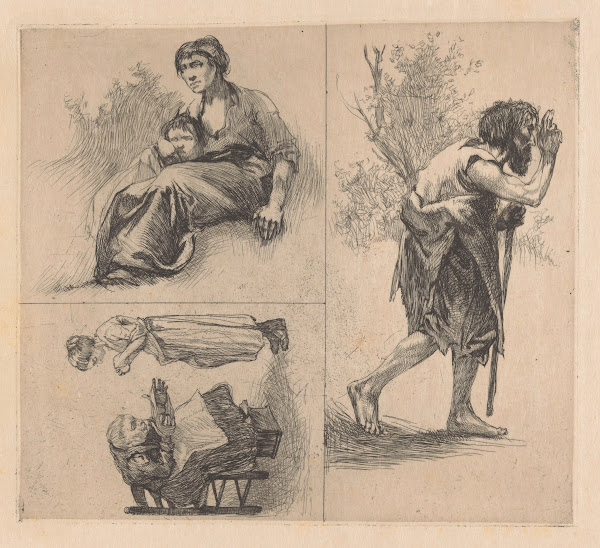 Drie voorstellingen met menselijke figuren