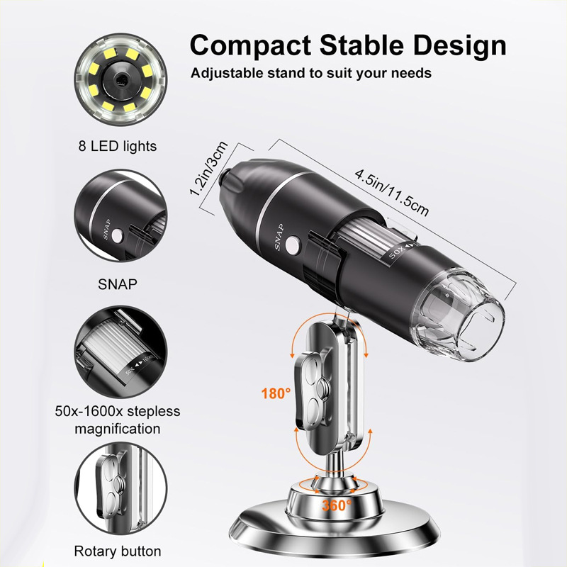 Digital microscope, 1600x magnification, USB operation